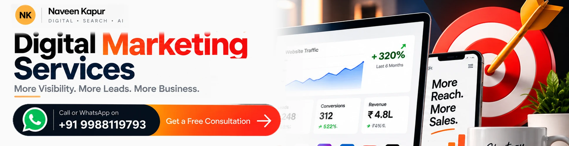 Naveen Kapur digital marketing services: strategy, campaigns, leads. Call or WhatsApp +91 9988119793